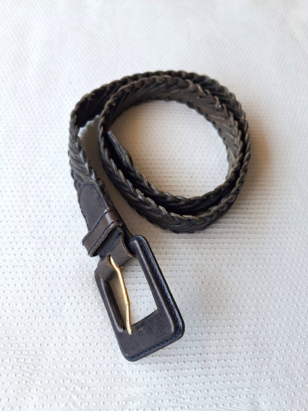 Ann Taylor Brown Braided Leather Belt Women's Square Buckle Size M Woven VTG - Picture 2 of 5